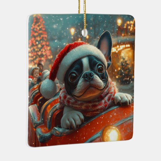 Boston Terrier Dog Roller Onderzetter Kerst Keramisch Ornament (Rechts)