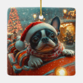 Boston Terrier Dog Roller Onderzetter Kerst Keramisch Ornament (Achterkant)