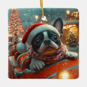 Boston Terrier Dog Roller Onderzetter Kerst Keramisch Ornament