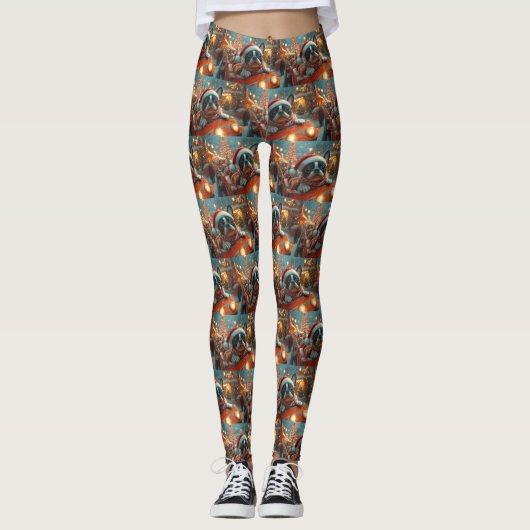Boston Terrier Dog Roller Onderzetter Kerst Leggings (Voorkant)