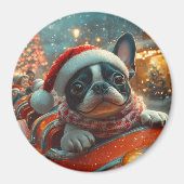 Boston Terrier Dog Roller Onderzetter Kerst Magneet (Voorkant)