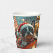 Boston Terrier Dog Roller Onderzetter Kerst Papieren Bekers (Achterkant)