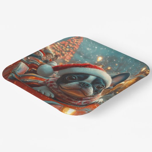 Boston Terrier Dog Roller Onderzetter Kerst Papieren Bordje (Gebogen)