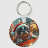 Boston Terrier Dog Roller Onderzetter Kerst Sleutelhanger (Voorkant)
