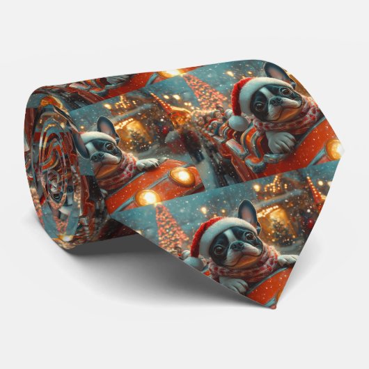 Boston Terrier Dog Roller Onderzetter Kerst Stropdas (Opgerold)