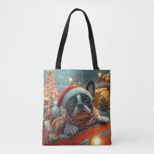 Boston Terrier Dog Roller Onderzetter Kerst Tote Bag