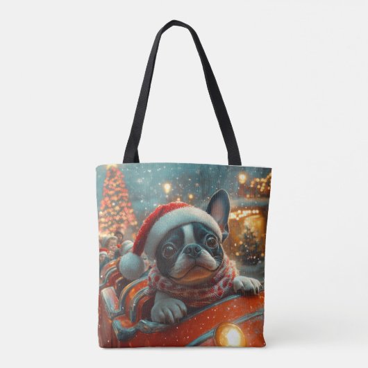 Boston Terrier Dog Roller Onderzetter Kerst Tote Bag (Achterkant)