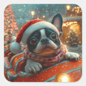Boston Terrier Dog Roller Onderzetter Kerst Vierkante Sticker (Voorkant)