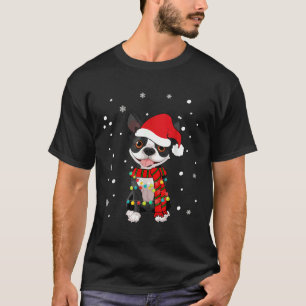 Boston Terrier Dog Santa Hat Kersthond Light T T-shirt