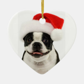 Boston Terrier Dog Santa Ornament
