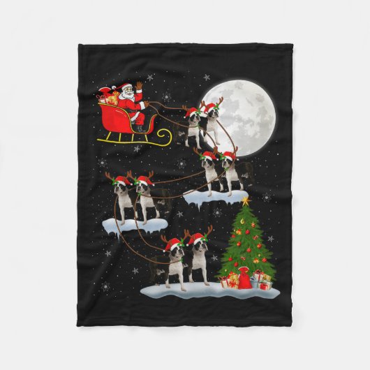 Boston Terrier Dog Santa Sleigh Flying Funny Chris Fleece Deken (Voorkant)