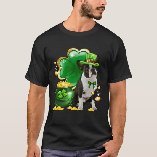 Boston Terrier Dog Shamrock Irish Saint St Patrick T-shirt (Voorkant)