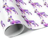 Boston Terrier Dog Silhouet Kleur Paarse Wit Cadeaupapier (Rol Hoek)