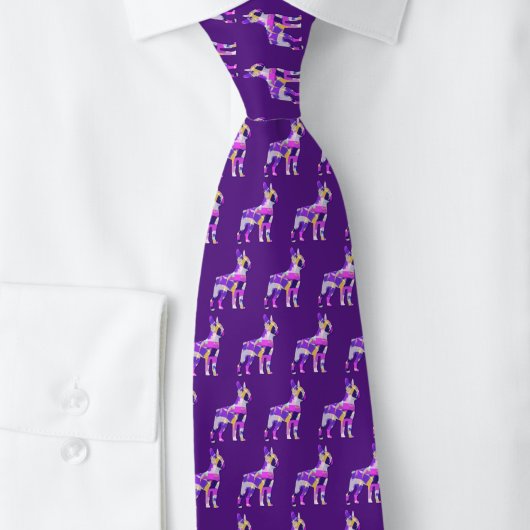 Boston Terrier Dog Silhouet Paarse donkere hals Stropdas