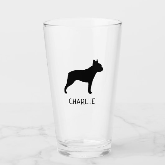Boston Terrier Dog Silhouette gepersonaliseerd Glas (Voorkant)