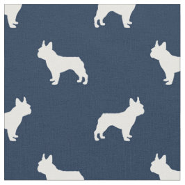 Boston Terrier dog silhouette navy blue Stof