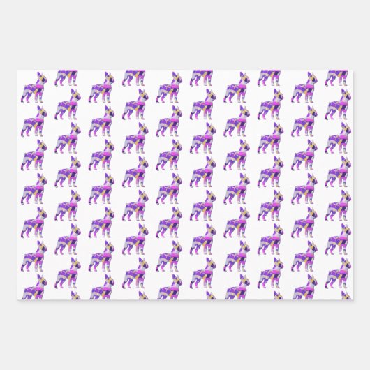 Boston Terrier Dog Silhouette Paarse Happy Day Inpakpapier Vel (Voorkant 3)