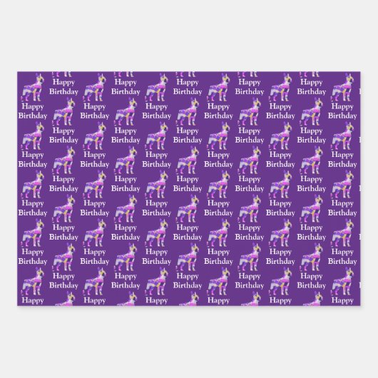 Boston Terrier Dog Silhouette Paarse Happy Day Inpakpapier Vel (Voorkant)