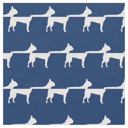 Boston Terrier Dog Silhouette Pet Navy Blue Stof (Close Up)