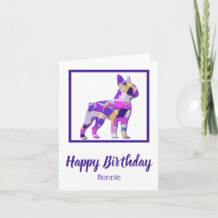 Boston Terrier Dog Silhouette Schattigee Paarse PY Kaart