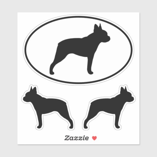 Boston Terrier Dog Silhouetten Vinyl Sticker Set (Vel)