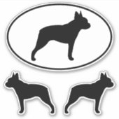 Boston Terrier Dog Silhouetten Vinyl Sticker Set (Voorkant)