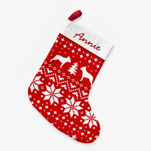 Boston Terrier Dog Silhouettes Pattern Cute Canine Kleine Kerstsok (Voorkant (Hangend))