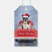 Boston Terrier Dog Snow, zittend in de kersttruck Cadeaulabel (Achterkant)
