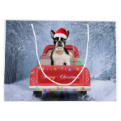 Boston Terrier Dog Snow, zittend in de kersttruck Groot Cadeauzakje (Achterkant)