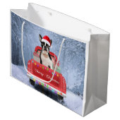 Boston Terrier Dog Snow, zittend in de kersttruck Groot Cadeauzakje (Voorkant Gekanteld)