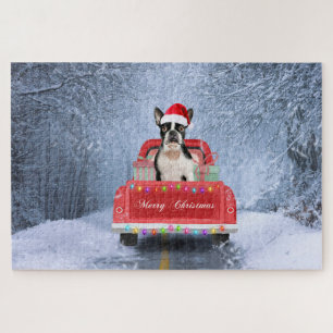 Boston Terrier Dog Snow, zittend in de kersttruck Legpuzzel