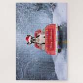 Boston Terrier Dog Snow, zittend in de kersttruck Legpuzzel (Verticaal)