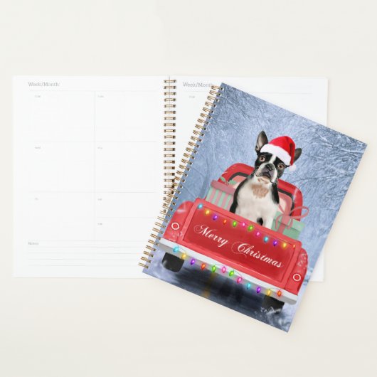 Boston Terrier Dog Snow, zittend in de kersttruck Planner (Display)