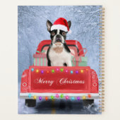 Boston Terrier Dog Snow, zittend in de kersttruck Planner (Achterkant)