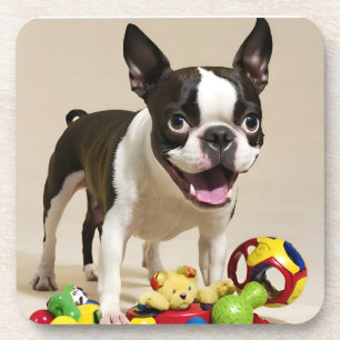 Boston Terrier Dog Spelen met Speelgoed Bier Onderzetter