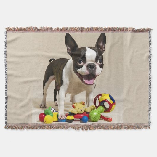 Boston Terrier Dog Spelen met Speelgoed Deken (Voorkant)