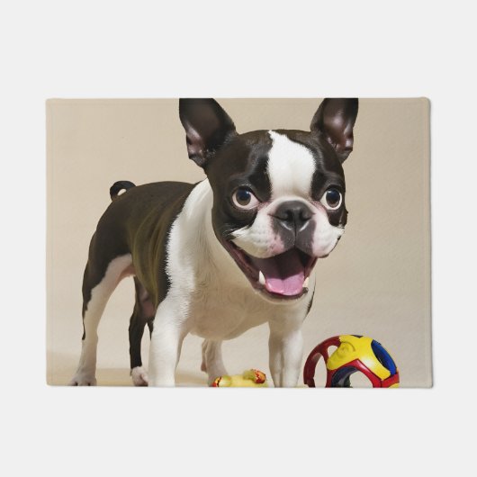 Boston Terrier Dog Spelen met Speelgoed Deurmat (Voorkant)