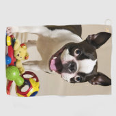 Boston Terrier Dog Spelen met Speelgoed Golfhanddoek (Horizontaal)