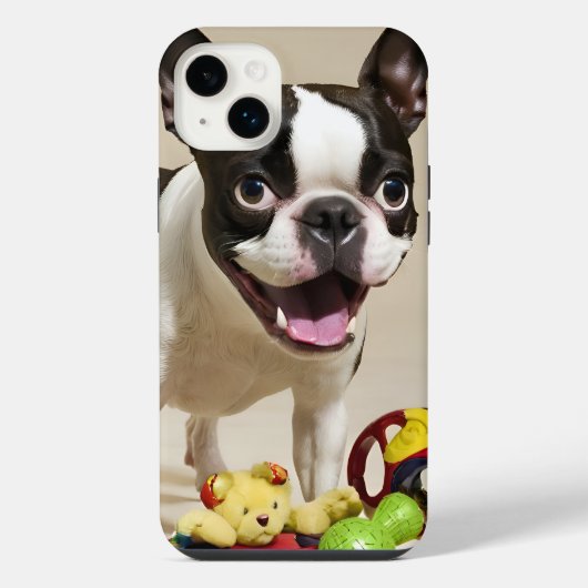 Boston Terrier Dog Spelen met Speelgoed iPhone Hoesje (Achterkant)