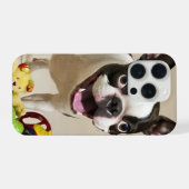 Boston Terrier Dog Spelen met Speelgoed iPhone Hoesje (Achterkant horizontaal)
