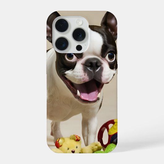 Boston Terrier Dog Spelen met Speelgoed iPhone Hoesje (Achterkant)