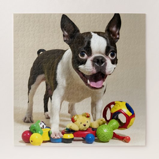 Boston Terrier Dog Spelen met Speelgoed Legpuzzel (Verticaal)