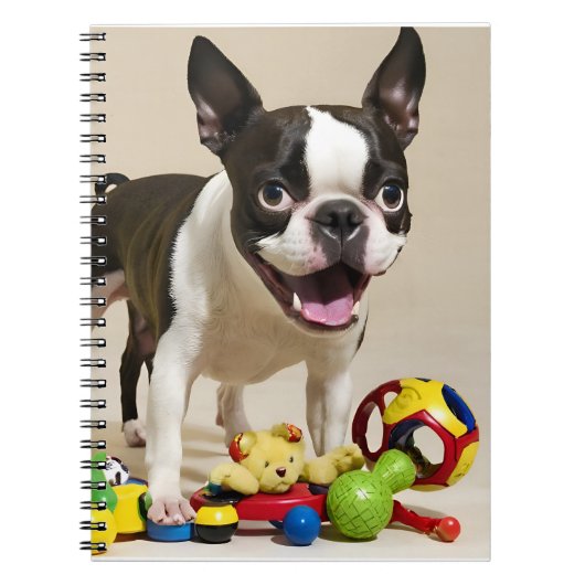 Boston Terrier Dog Spelen met Speelgoed Notitieboek (Voorkant)