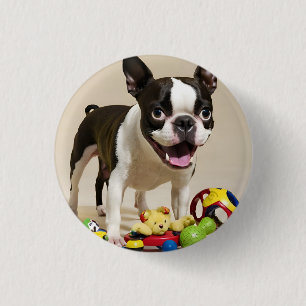 Boston Terrier Dog Spelen met Speelgoed Ronde Button 3,2 Cm