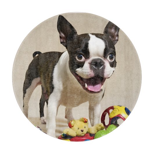 Boston Terrier Dog Spelen met Speelgoed Snijplank (Voorkant)