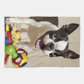 Boston Terrier Dog Spelen met Speelgoed Theedoek (Horizontaal)