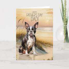 Boston Terrier Dog Sunset Beach Father's Day Feestdagen Kaart