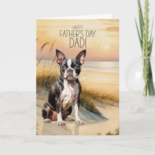 Boston Terrier Dog Sunset Beach Father's Day Feestdagen Kaart (Voorkant)