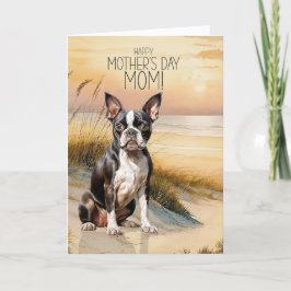 Boston Terrier Dog Sunset Beach Mother's Day Feestdagen Kaart