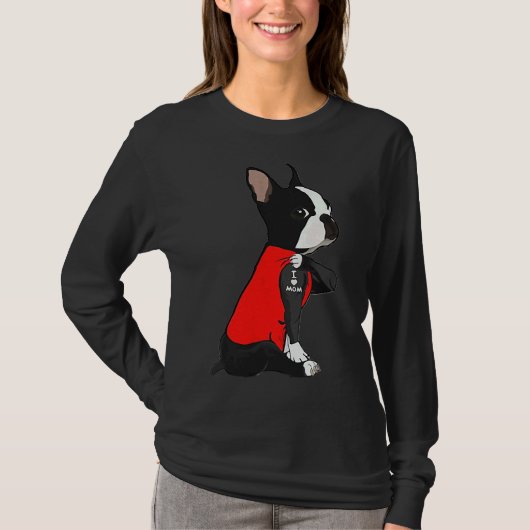 Boston Terrier Dog Tattoo I Love Mam Moeder Day T-shirt (Voorkant)